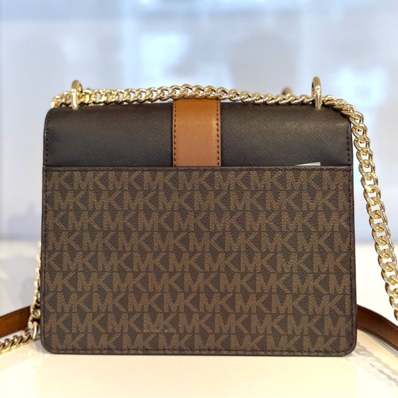 Michael Kors Greenwich SM Color-Block Signature Logo Crossbody Bag Brown Multi - Picture 8 of 11